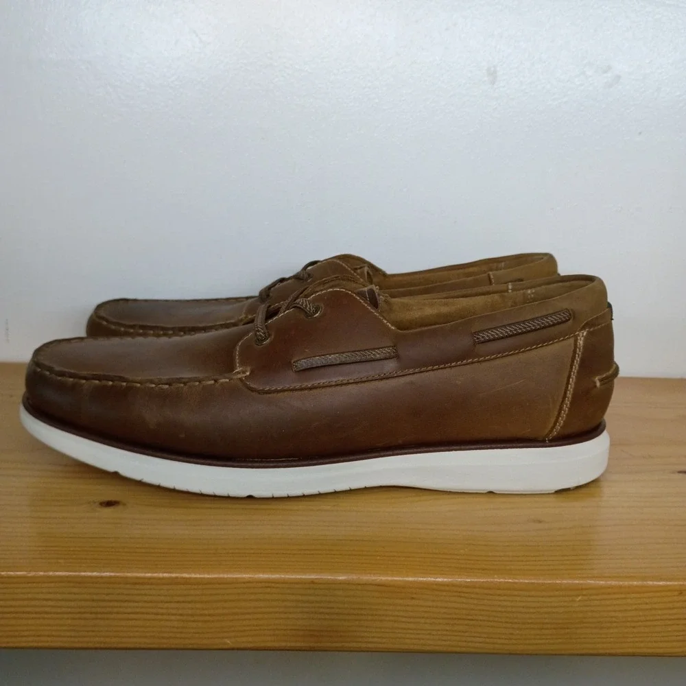 Florsheim Tropics Elastic Lace Moc Toe Boat Cognac Leather‎ Mens 12 M Shoes